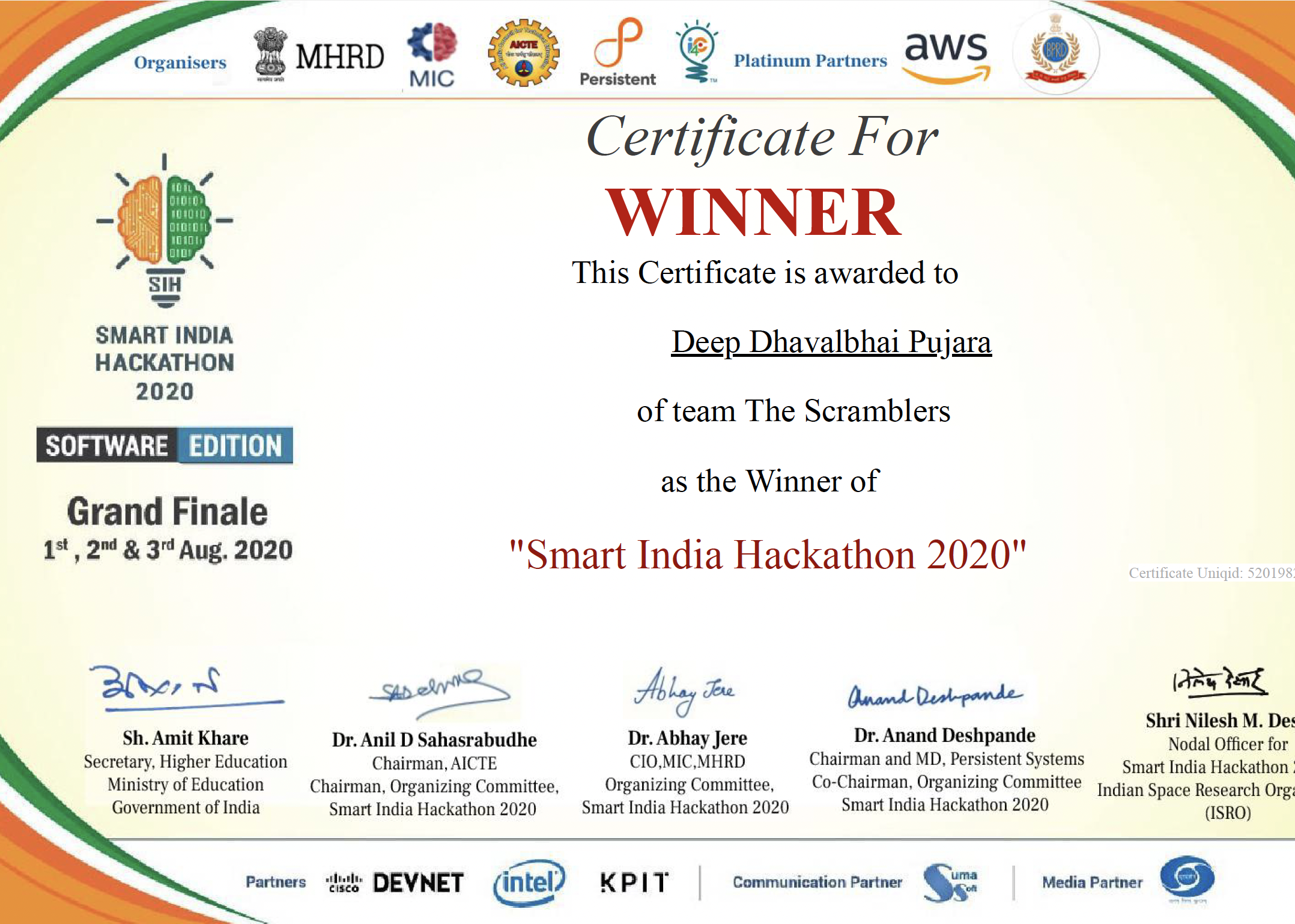 Smart India Hackathon 2020